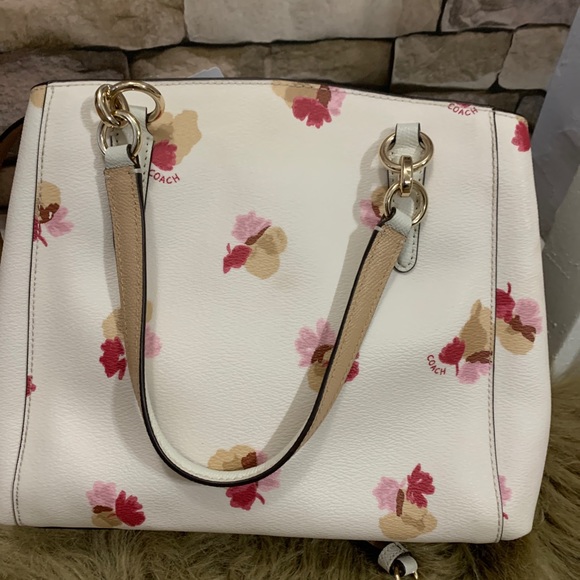 Coach Floral Print Crossbody Bag - Cream, Pink, Tan - Picture 7 of 14